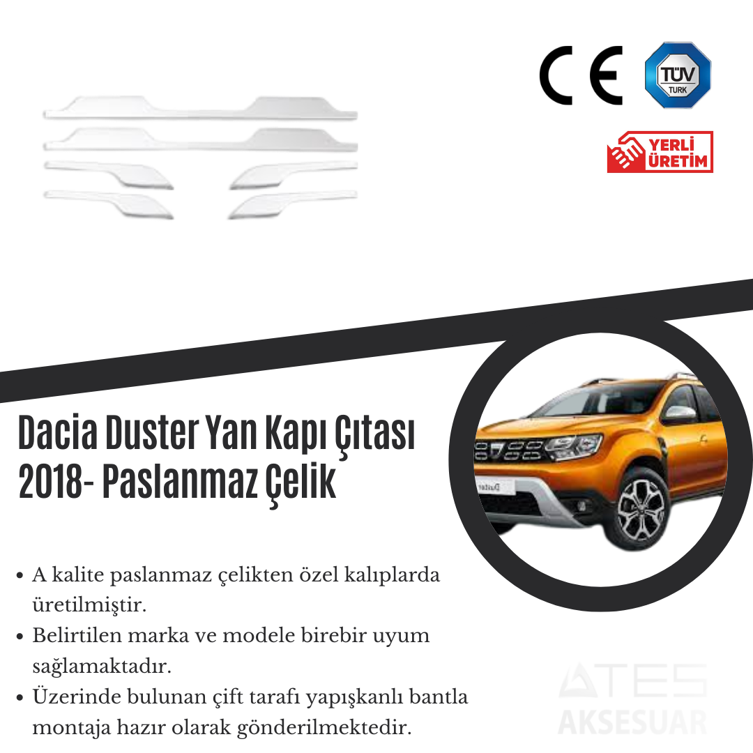 dacia-duster-yan-kapi-citasi-2018-paslanmaz-celik-atesaksesuar.png Dacia Duster 2018 Yan Kapı Çıtası Paslanmaz Çelik - Görsel 1